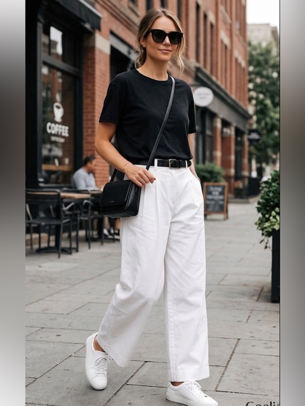 Goelia White High Waisted Wide Leg Pleated Trousers Cotton Twill Pants Womens 28